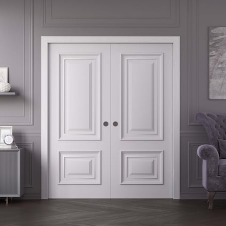 Sartodoors Sliding Double Pocket Doors 60x84 inches White Solid Core Modern Interior ROYAL9822DP-EMAL-6084