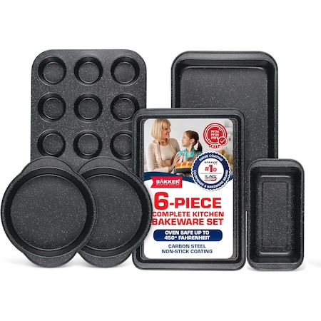 Bakken- Swiss BAKKEN 6-Piece Nonstick Bakeware Set, Carbon Steel, Stackable, PFOA-Free, Oven Safe, 450 DegF BK6PCGR6Y