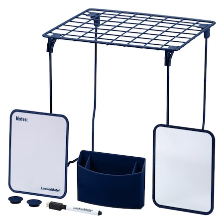 Lockermate By Bostitch 7-Piece Locker Organizer Kit, Locker Shelf, Mirror, Whiteboard, Storage Cup & Dry Erase Marker, Blue 5086-NVY