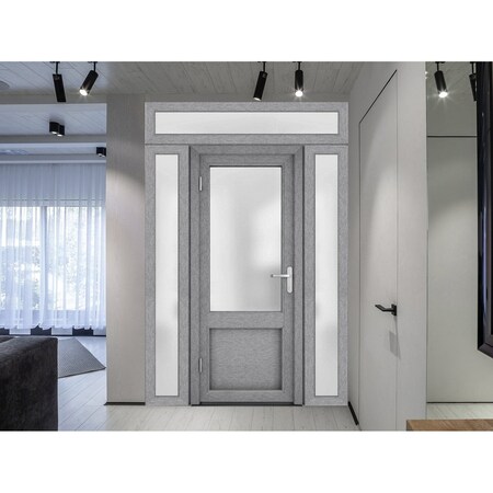 Vdomdoors Front Exterior Prehung FiberGlass Door Frosted Glass / Manux 8422 Grey Ash / 2 Sidelight and Transo MANUX8422EXD-SS-W12+36+12 x H80+14-RH