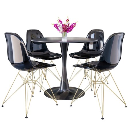 Leisuremod Bristol 5-Piece Modern Dining Set: Round MDF Table & 4 Eiffel Plastic Chairs with Chrome Legs, 5PK BTBL-35BL-CR19TBLG4