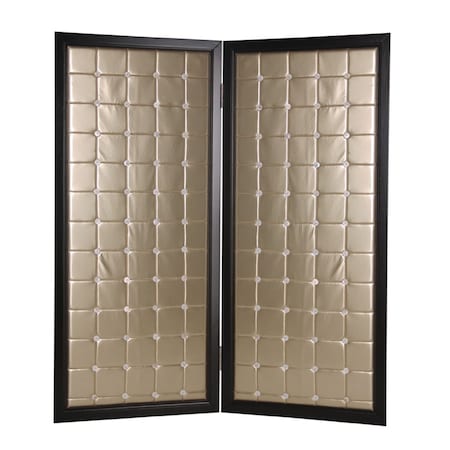 Homeroots 84" Gold Fabric Folding Two Panel Screen Room Divider 277096