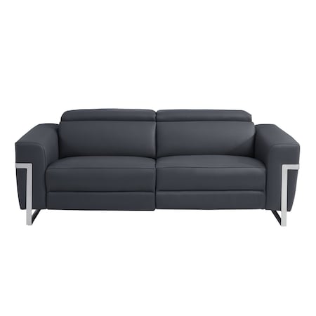 Homeroots 83" Dark Gray Italian Leather USB Reclining Sofa With Silver Legs 482206