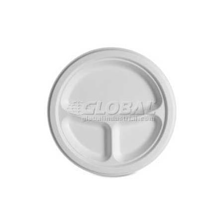 Eco-Products , 3-Comp Sugarcane Plates, 10 Dia., Natural White, 500/Case ECOEP-P007