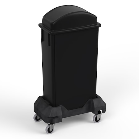 Regal Altair 23 Gallon Slim Rectangular Plastic Black Trash Can with Dome Swing Lid and Mobile Dolly ZR-TC-300-BK+DL-300+LD-310-KIT