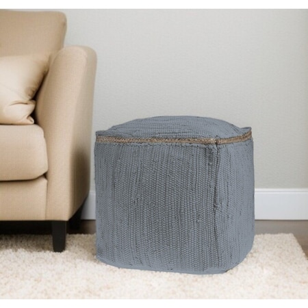 Homeroots 18" Dark Gray And Natural Cotton And Jute Cube Pouf Ottoman 551554