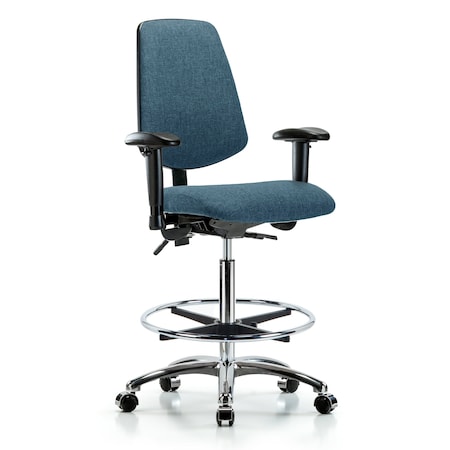 Blue Ridge Ergonomics Fab Hi Bench Chair, Med, Bk, CF, Cast, Blu, 6-Way Adjustable, 26" to 35-1/2" Height, Blue BR-FHBCH-MB-CR-T1-A1-CF-CC-F43