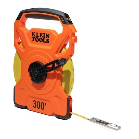 Klein Tools 300-Foot Open Reel Tape Measure with Single Hook and Carabiner 94300RT