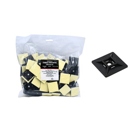 Cable Ties Unlimited Adhesive Cable Tie Mounts, 1.5 in Sq, Nylon 6/6, UV Resistant, Black, 100PK CM150-0C