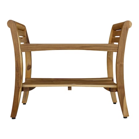 Homeroots Rectangular Teak Shower Bench With Shelf And Handles In Naturalfinish 376720