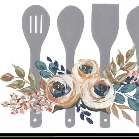 Homeroots Fall Floral Baking Utensils 2 Black Framed Print Kitchen Wall Art 407836