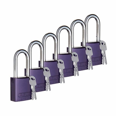 Brady Standard Safety Aluminum Padlocks 1.5 in Aluminum Shackle KD Purple 6PK 104577