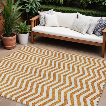 Homeroots 8' X 10' Orange And Beige Chevron Washable Indoor Outdoor Area Rug 595334
