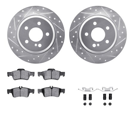 Dynamic Friction Co DFC Rotors-Drilled & Slotted-Silver w/ EURO 5000 Ceramic Brake Pads Incl Hdw 7612-63064