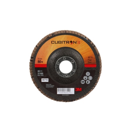 3M Cubitron 3M II Flap Disc, 80+, T27, 5 in x 7/8 in, 10 ea/Case, 250PK 967A