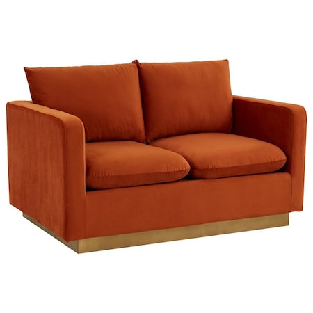 Leisuremod Nervo Upholstered Velvet Loveseat with Gold Frame, Orange Marmalade NS55OR