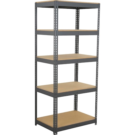 Global Industrial 5 Shelf, Heavy Duty Boltless Shelving, Starter, 48"W x 36"D x 72"H, Wood Deck B3164268