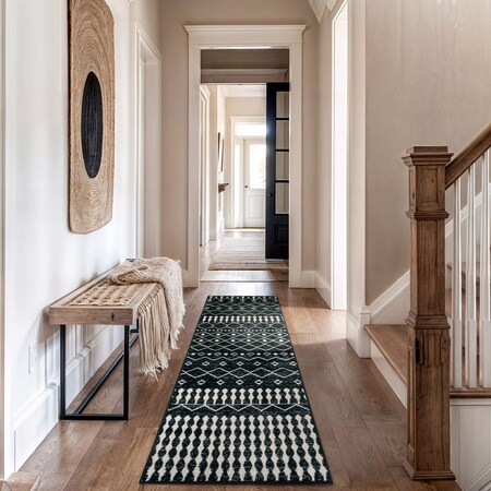 World Rug Gallery Bohemian Trellis Runner Rug 2 ft 3 in x 12 ft Black WR96BLACK2X12