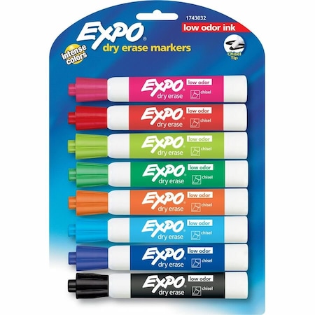 Expo Dry Erase Marker Set, Chisel Tip, Assorted Colors PK8 Low Odor 2198615