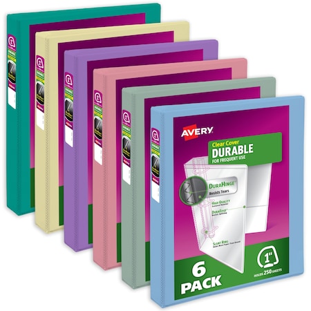Avery Binder, Assorted Pastel Color, Durable, PK6 05632