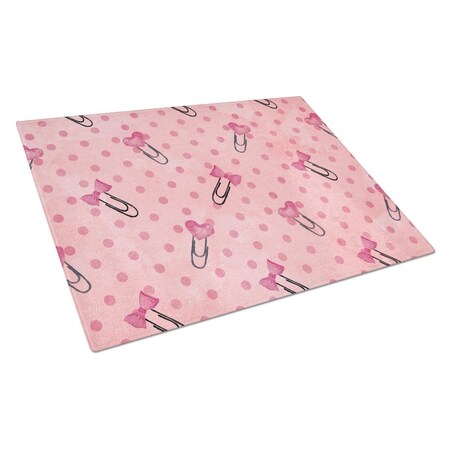 Carolines Treasures Watercolor Paper Clips and Polkadots Pink Glass Cutting Board, Large BB7543LCB