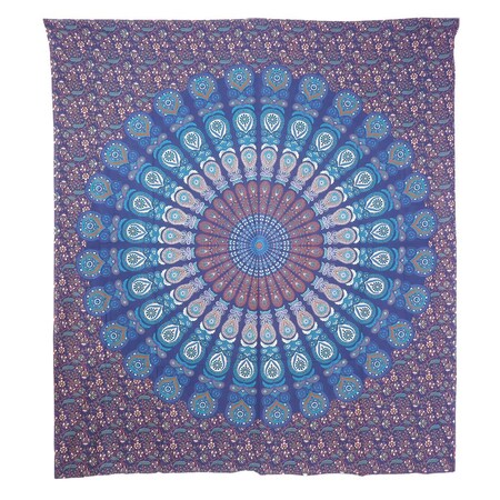 Homeroots 92" X 84" Navy Blue Ivory And Brown Mandala Cotton Hanging Tapestry 397419