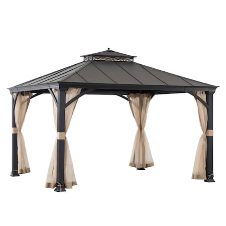Sunjoy 10.5 ft. x 12.5 ft. Brown Steel Gazebo with 2-tier Hip Roof Hard Top A102006902