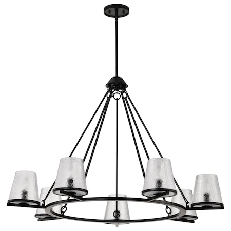 Nuvo Valentine, 7 Light Chandelier, Black Finish, Hammered Glass 60/8259