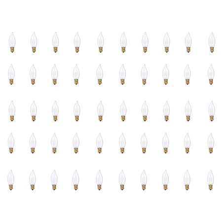 Bulbrite 25W Dimmable Clear CA8 Incandescent Light Bulbs, Candelabra E12 Base, 2700K, 50PK 861130