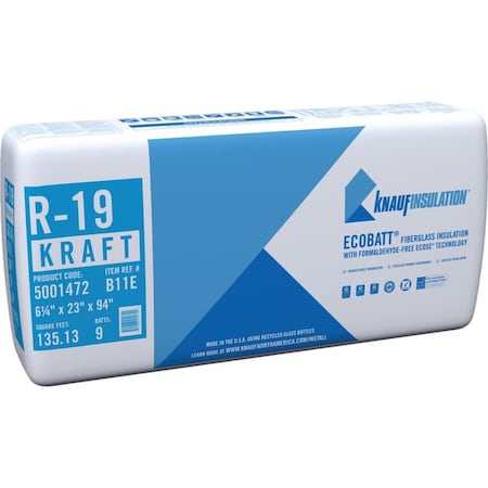 Knauf R-19 Kraft Faced Fiberglass Roll Insulation, bundle of 4 bags, covers 540.52SF, 4PK 5001472