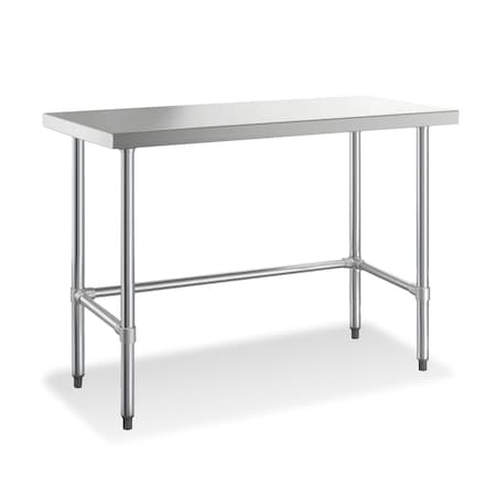 Steel Works Open Base Worktable 18"D X 48"W X 34"H 16GA 304S/S flat top, SWWTSOB-1848-316