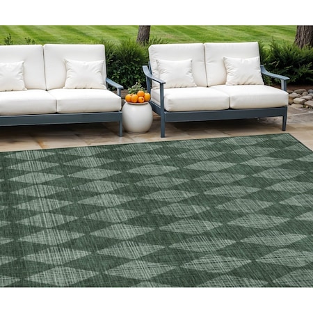 Homeroots 10' X 14' Olive Green And Charcoal Geometric Washable Indoor Outdoor Area Rug 577078