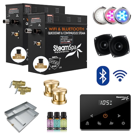 Steamspa 18KW Steam Bath Generator, Advanced Touch Screen, BLUETOOTH WIFI Control, Auto Drain, Gold BKW1800GD-A