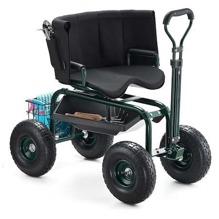 Vevor Rolling Garden Cart with Seat 276 lbs Plastic Garden Scooter Storage Bin and Seat TC4460A