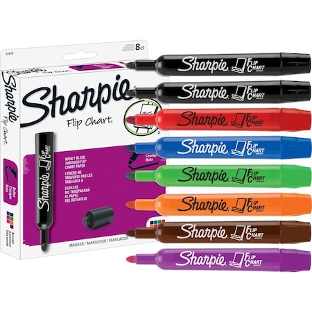 Sharpie Flip ChartMarker, Broad Bullet Tip, Assorted Colors, PK8 22478