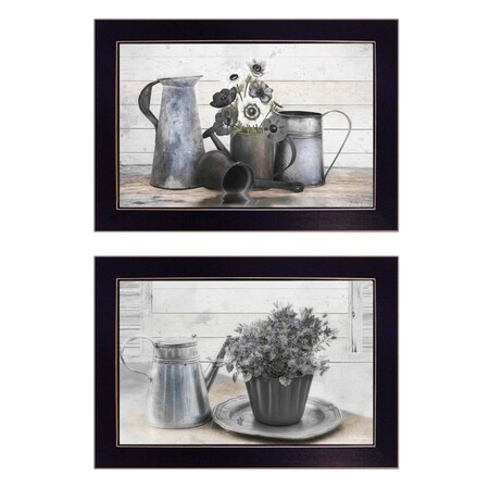 Homeroots Set Of Two Floral with Tin Ware 2 Black Framed Print Wall Art, 2PK 405983