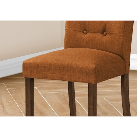 Monarch Specialties Dining Chair, 38'' Height, Upholstered, Orange Fabric, Walnut Wood Legs, Modern, 2PK I 1221