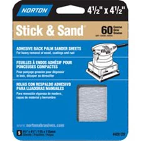 Norton Co 49129 Stick & Sand Sheet 60 Grit 4.5 x 4.5 In. NO386032