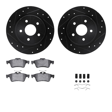 Dynamic Friction Co DFC Brake Rotor - Dimpled & Slotted - Black w/5000 Brake Pads & HW Kit 8512-54179