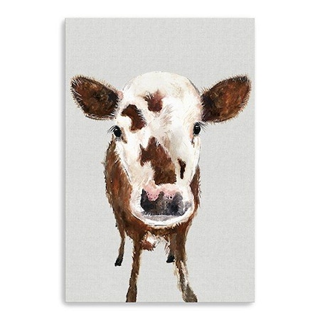 Homeroots 24" x 16" Brown and White Baby Cow Face Canvas Wall Art 398980