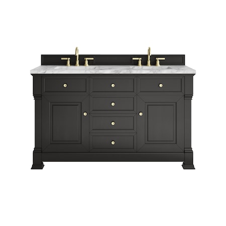 James Martin Vanities Brookfield 60 in. Double Vanity, Black Onyx w/3 CM Carrara White Marble Top 547-V60D-BKO-3CAR