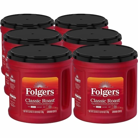Folgers Ground Classic Roast Coffee, Medium, 25.9 oz Per Canister, Ground, Classic Roast, 6PK 30407