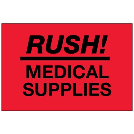 Bsc Preferred 2 x 3'' - ''Rush - Medical Supplies'' Fluorescent Red Labels DL1335