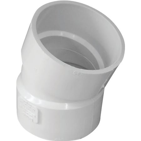 Canplas Pipe Elbow, 4 in, Hub, 22.5 deg Angle, PVC, White 414204BC