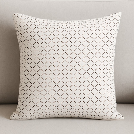 Homeroots 22" Cream And Merlot Geometric Linen Throw Pillow Cover with Embroidery 608204