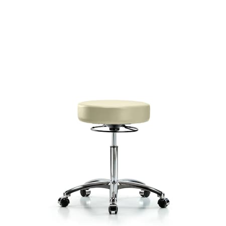 Blue Ridge Ergonomics Bench Stool, Med, Chrom, Vinyl, Castrs, Wht BR-VMBSO-CR-NF-CC-8501