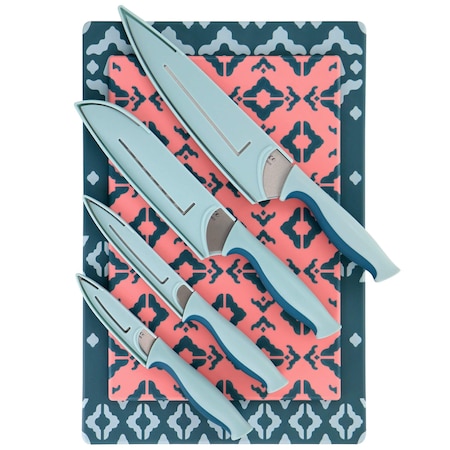 Spice By Tia Mowry Savory Saffron 10 Piece Knife and Cutting Board Cutlery Set in Blue and Pink 96228.10RR