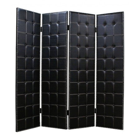 Homeroots 84" Black Faux Leather Folding Four Panel Screen Room Divider 274733