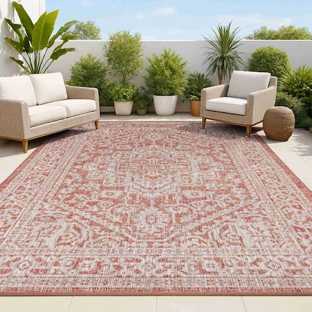 Jonathan Y Sinjuri Medallion Textured Weave Red/Taupe 4 ft. x 6 ft. Indoor/Outdoor Area Rug SMB101A-4
