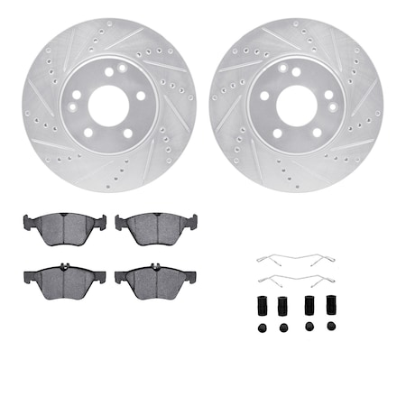 Dynamic Friction Co DFC Rotors-Drilled & Slotted-Silver w/ EURO 5000 Ceramic Brake Pads Incl Hdw 7612-63061